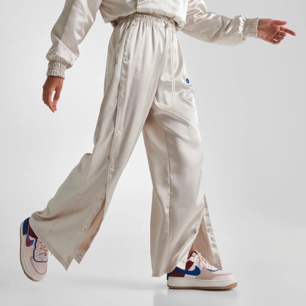 Nike Circa 96 High-Waisted Breakaway Satin Pants - Cream, Size Small NWOT